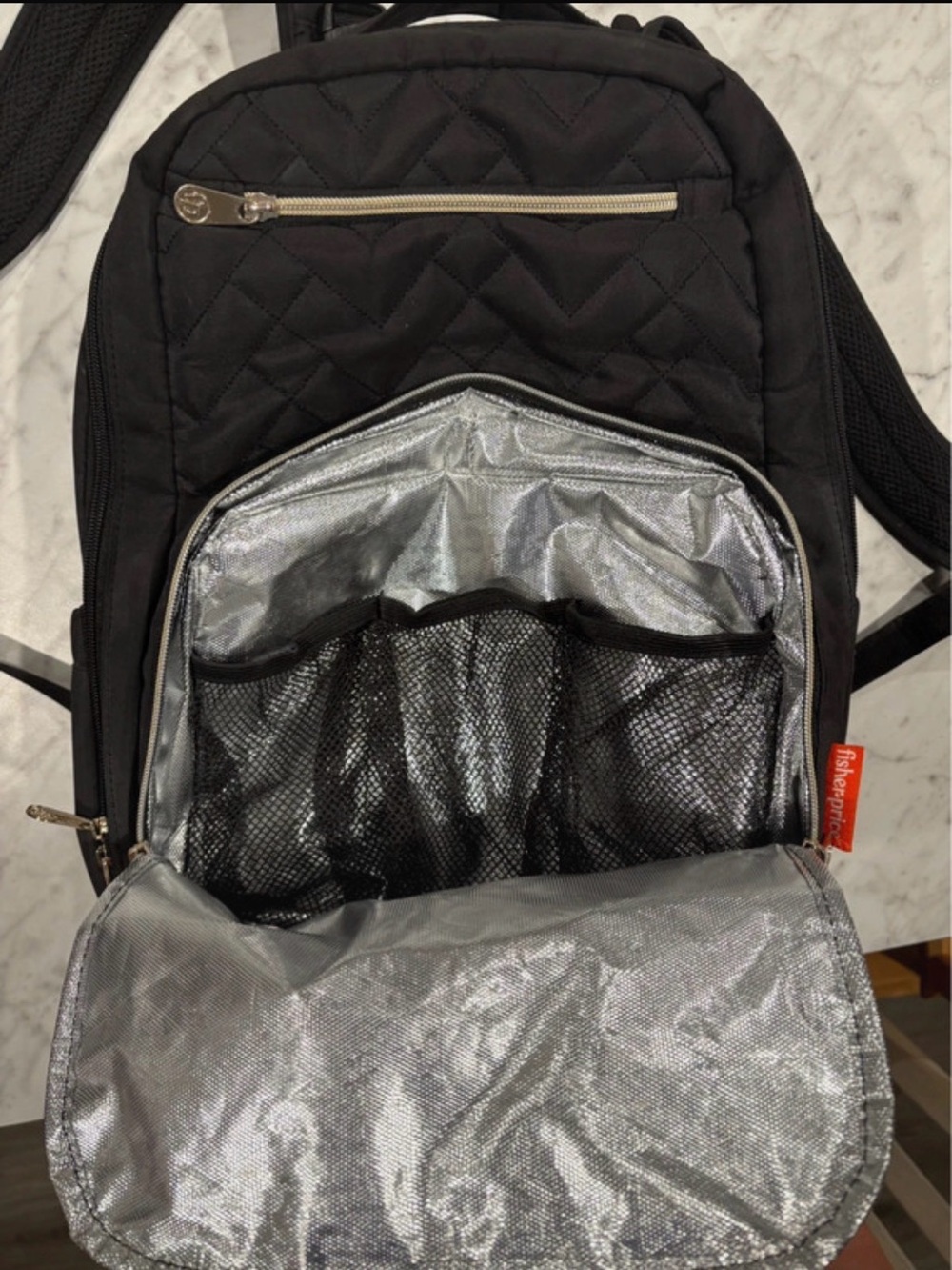 Fisher-Price Black Diaper Bag Backpack with Insulated Pouch and Changing Pad - Picture 2 of 7